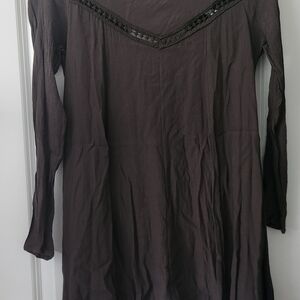 Elegant Brown Lace Trim Dress